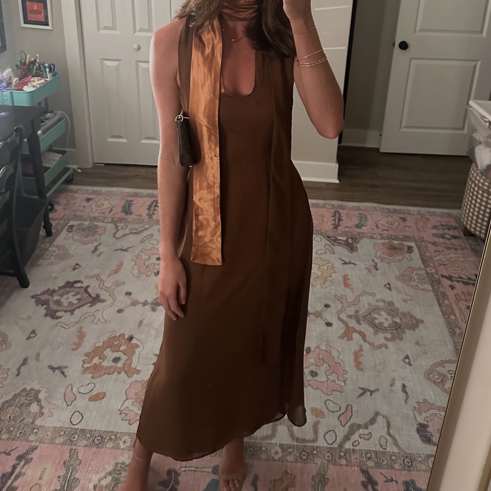 Beautiful brown silk & satin cocktail / black tie optional dress